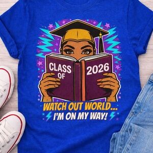 Kids Class of 2026 Blue Graduation Graphic Tee